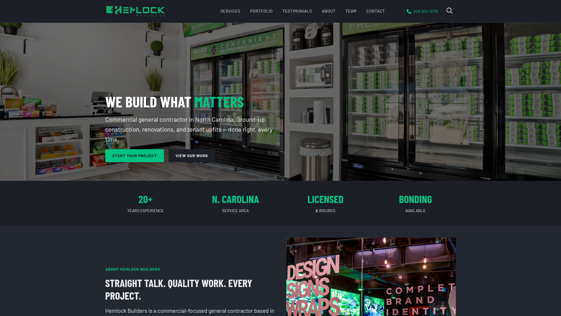 Hemlock Builders website homepage