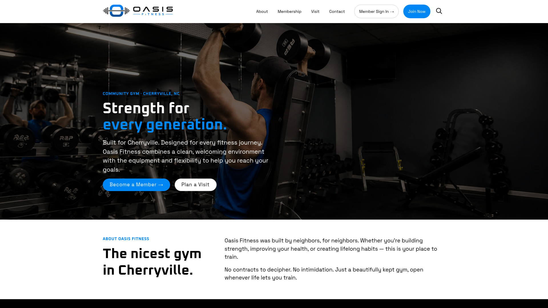 Oasis Fitness website homepage
